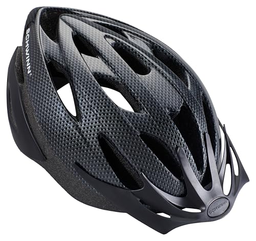 Schwinn Thrasher Helmet for Adults Black Size 58 62 cm for Riders Ages 14 Lightweight Microshell Adjustable Dial and Straps Interior Padding 20 Air Vents Removable Visor Adult Bike Helmet - Image 1