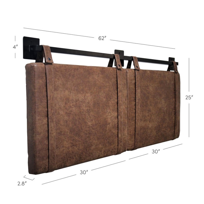 Nathan James Harlow Modern Wall Mount Hanging Headboard, Queen, Brown Faux Leather - Image 3