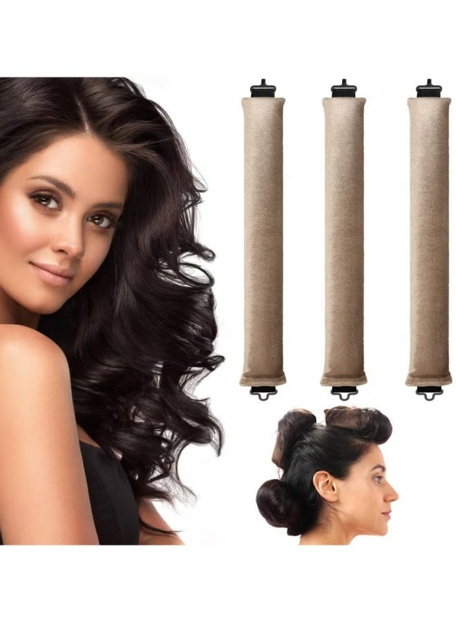 3 قطع من مكواة تجعيد الشعر بدون حرارة، قضبان مع خطاف، قضيب تجعيد بدون حرارة لجميع أنواع الشعر، مكواة تجعيد بدون حرارة للنوم بها (بني فاتح) - Image 1