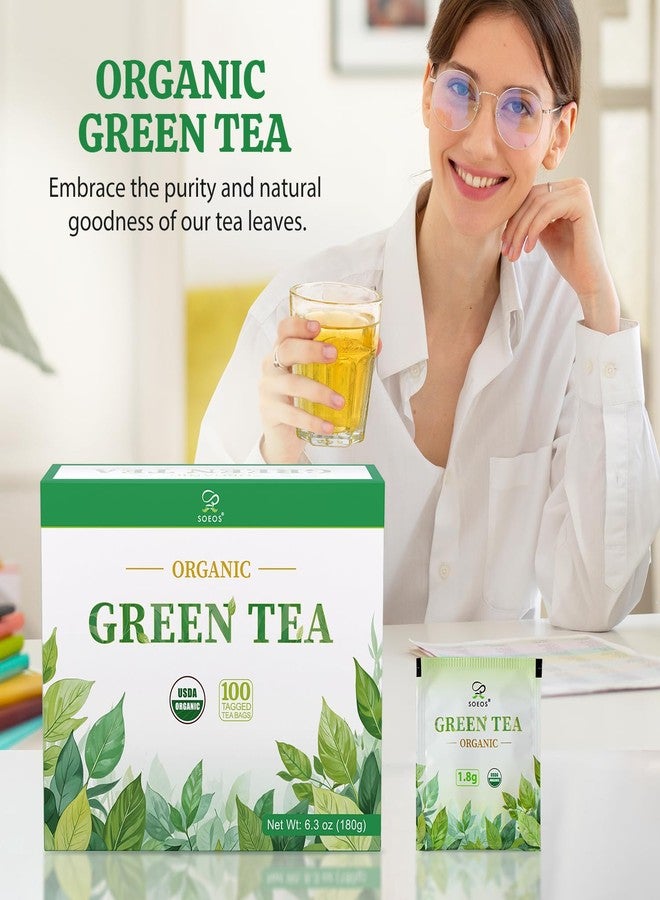 Soeos Organic Green Tea, 100 Tea Bags (Pack of 1), Caffeinated, Low Caffeine, Fresh and Healthy Green Tea, 6.3 Ounce - Image 3