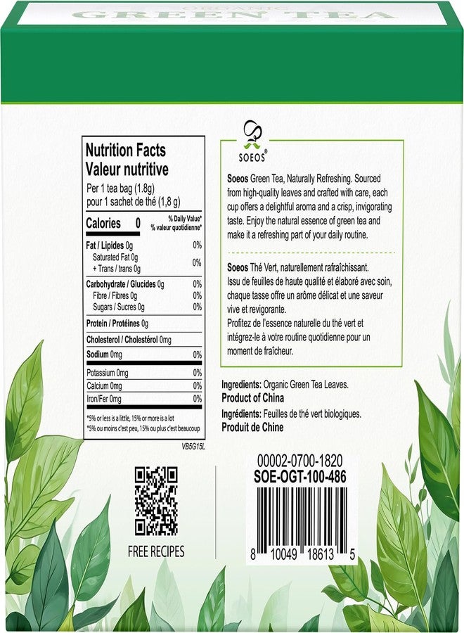 Soeos Organic Green Tea, 100 Tea Bags (Pack of 1), Caffeinated, Low Caffeine, Fresh and Healthy Green Tea, 6.3 Ounce - Image 2