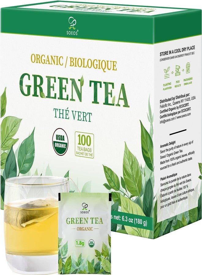 Soeos Organic Green Tea, 100 Tea Bags (Pack of 1), Caffeinated, Low Caffeine, Fresh and Healthy Green Tea, 6.3 Ounce - Image 1