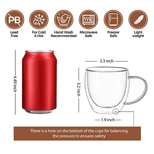 CNGLASS 8.5oz Glass Coffee Mug,Double Wall Insulated Glass Mugs with Handle,Clear Espresso Mugs for Latte,Cappuccino,Tea Bag,Set of 4 - Image 2