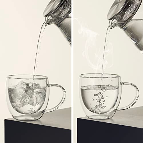 CNGLASS 8.5oz Glass Coffee Mug,Double Wall Insulated Glass Mugs with Handle,Clear Espresso Mugs for Latte,Cappuccino,Tea Bag,Set of 4 - Image 5