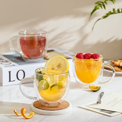 CNGLASS 8.5oz Glass Coffee Mug,Double Wall Insulated Glass Mugs with Handle,Clear Espresso Mugs for Latte,Cappuccino,Tea Bag,Set of 4 - Image 4