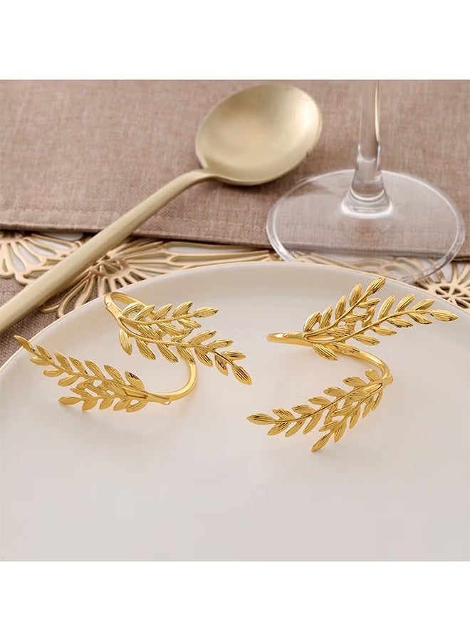 YJ 8Pcs Golden Wheat Napkin Ring, Metal Wheat Leaf Napkin Rings，Gold Napkin Ring Holder For Holiday Party Wedding Christmas Party Kitchen Table Family Dinner Decoration - Image 2