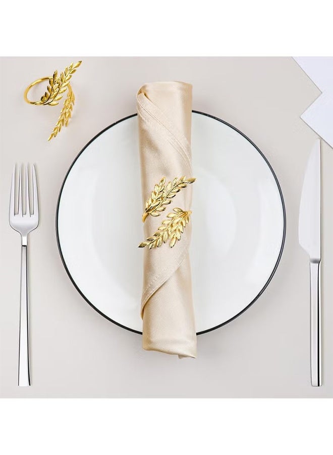 YJ 8Pcs Golden Wheat Napkin Ring, Metal Wheat Leaf Napkin Rings，Gold Napkin Ring Holder For Holiday Party Wedding Christmas Party Kitchen Table Family Dinner Decoration - Image 3