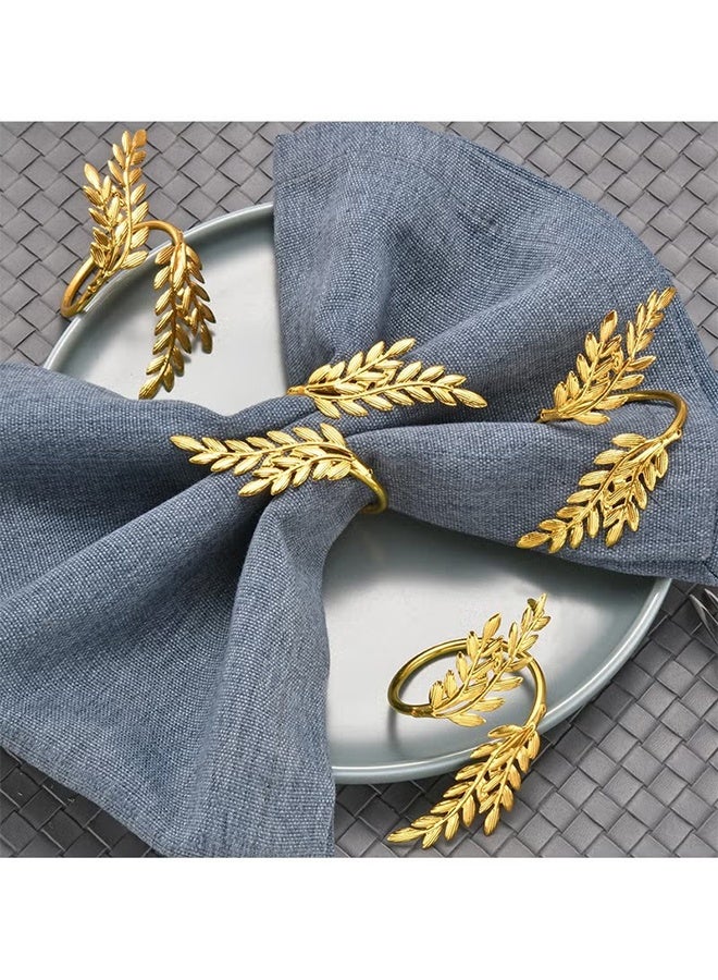 YJ 8Pcs Golden Wheat Napkin Ring, Metal Wheat Leaf Napkin Rings，Gold Napkin Ring Holder For Holiday Party Wedding Christmas Party Kitchen Table Family Dinner Decoration - Image 5