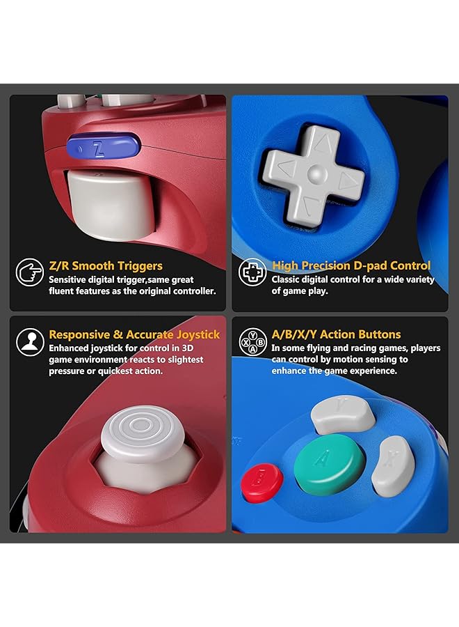 Gamecube Controller， Wireless Switch Controller For Nintendo Switch/Lite/Oled Controller，Bluetooth Game Controller Joystick Gamepad（Blue & Red）2Pcs - Image 3