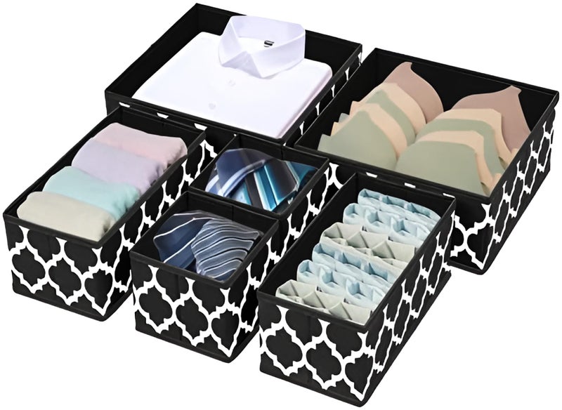 KIKA HOMS Drawer Storage Organizer, Organisers Storage Box for Drawers, Cloth Storage Boxes for Baby Clothes, Bra, Underwear, Socks, Lingerie, Ties, Scarves, in Closet (6 pcs, Black) - Image 1