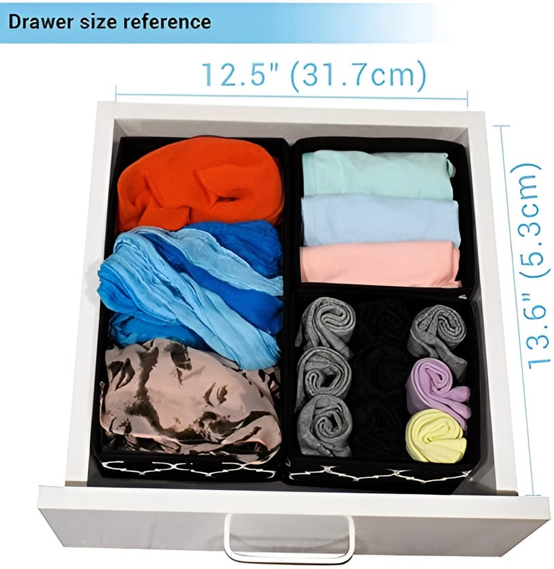KIKA HOMS Drawer Storage Organizer, Organisers Storage Box for Drawers, Cloth Storage Boxes for Baby Clothes, Bra, Underwear, Socks, Lingerie, Ties, Scarves, in Closet (6 pcs, Black) - Image 2