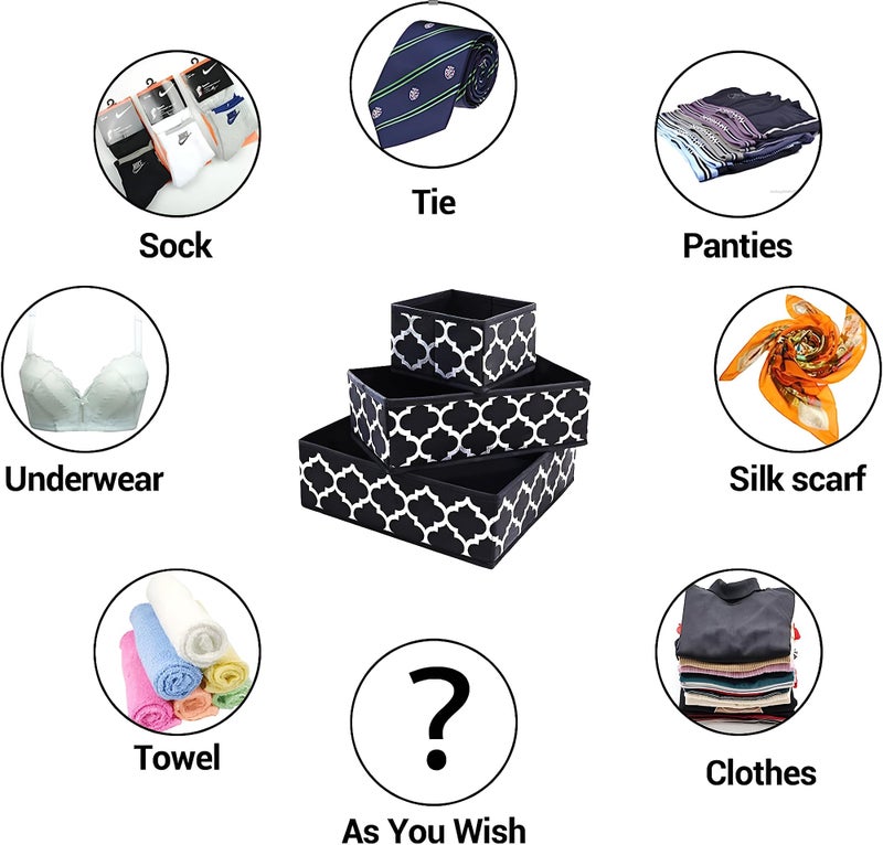 KIKA HOMS Drawer Storage Organizer, Organisers Storage Box for Drawers, Cloth Storage Boxes for Baby Clothes, Bra, Underwear, Socks, Lingerie, Ties, Scarves, in Closet (6 pcs, Black) - Image 3