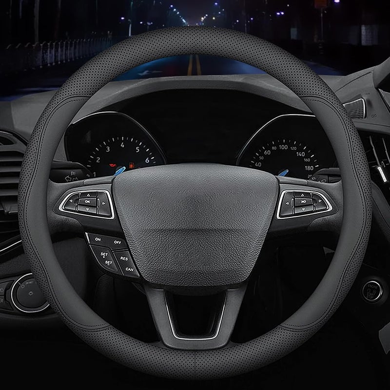 HAOTULE New Nappa Leather car Steering Wheel Cover Universal 15 inch Black