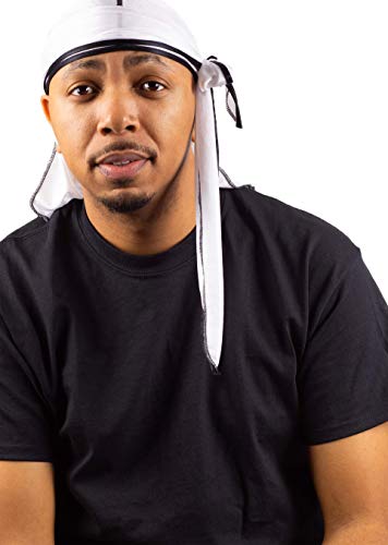 Superstitch Supersilky Ultra Silky Durag x Wavebuilder | 30+ Styles Premium Designer Durags for Men | 360 Waves |White with Black Edges (Casper) - Image 4