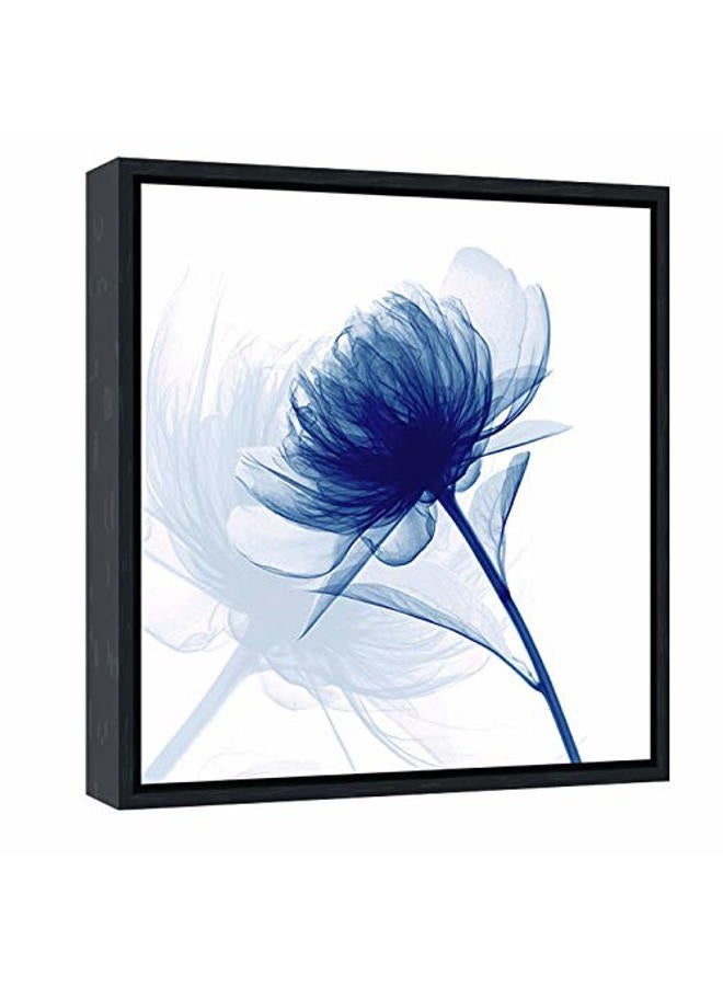 Pyradecor Black Framed Blue Flickering Flower Modern Paintings Canvas Wall Art Grace Floral Pictures on Canvas Prints One Panel Artwork for Bedroom Office Home Decorations AH4073-3030-1-BF - Image 1