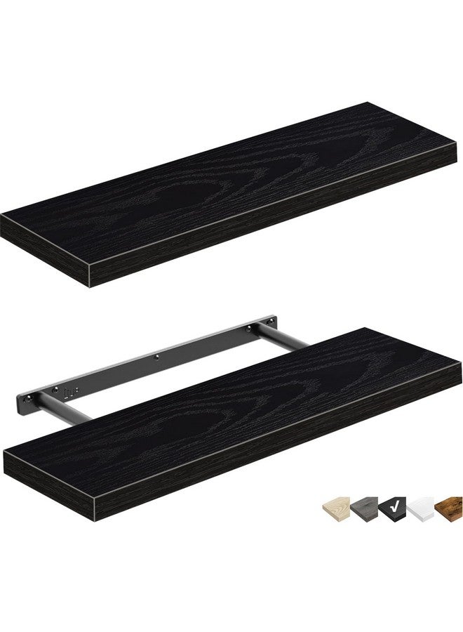 QEEIG Bathroom Shelves 24 inches Long Wall Shelf 24 x 9 inch Set of 2, Black (008-60B) - Image 1