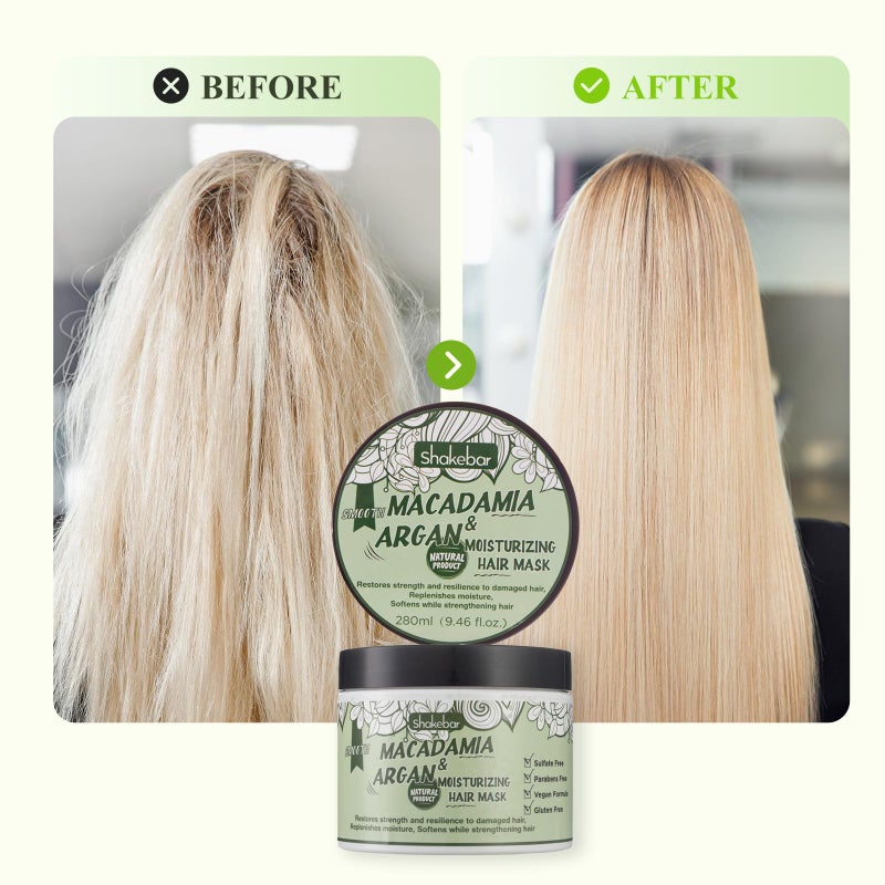 SHAKEBAR Hair Mask for Damaged Hair, Moisturizing Hair Mask with Macadamia & Argan Oil, Deep Conditioning Hair Mask for Dry Damaged Hair and Growth, Helps Revive Dry, Frizzy, Damaged Hair.280ml - Image 4