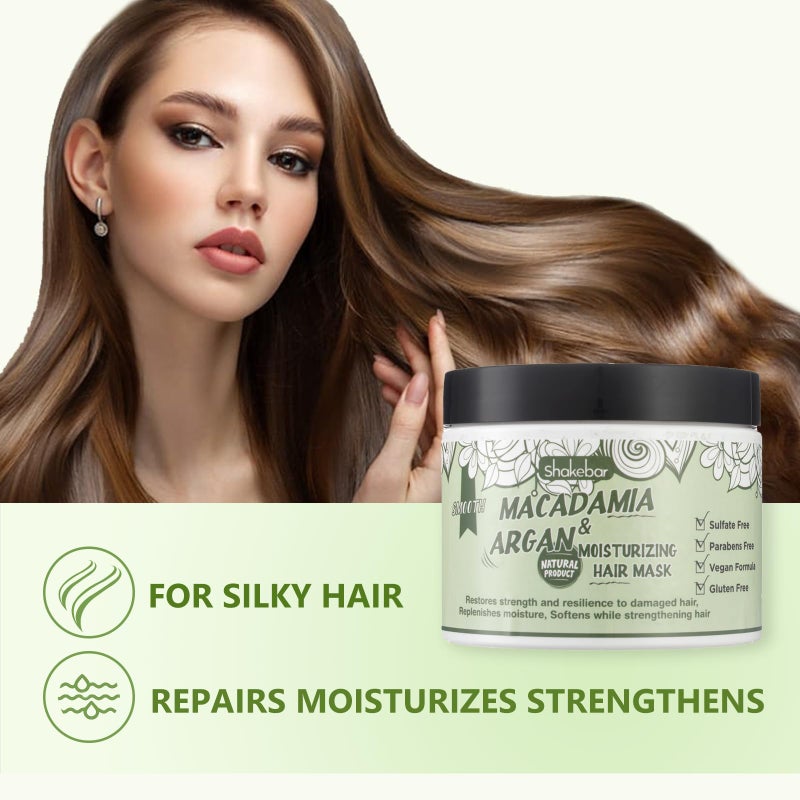 SHAKEBAR Hair Mask for Damaged Hair, Moisturizing Hair Mask with Macadamia & Argan Oil, Deep Conditioning Hair Mask for Dry Damaged Hair and Growth, Helps Revive Dry, Frizzy, Damaged Hair.280ml - Image 2