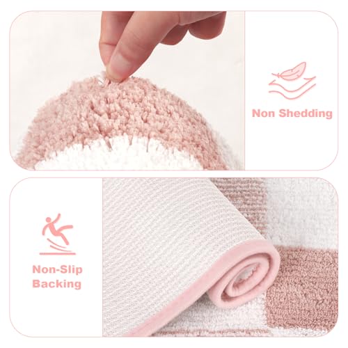 Yamaziot Checkered Bathroom Rug Sets 5 Piece, Non-Slip Ultra Absorbent Microfiber Bath Mats, Machine Washable Plush Shag Ultra Soft Bath Rug for Bathroom, Shower, Pink - Image 4