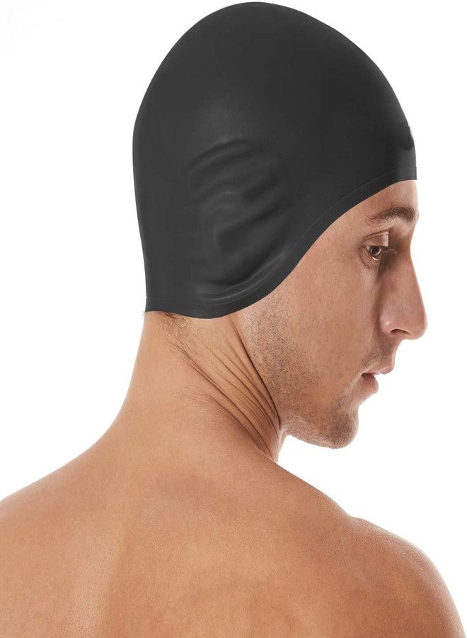 Amitasha Swimming Cap for Men & Women 3D Ergonomic Ear Protection Kids Silicone Swim Cap for Long and Short Hair (Black) - Image 1