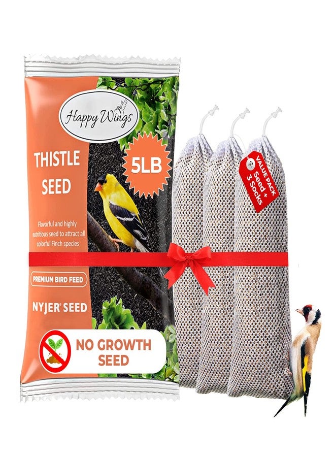Happy Wings Nyjer/Thistle Seeds with Empty Sock for Wild Bird Food - 5 Pounds I No Grow Seed - Image 1
