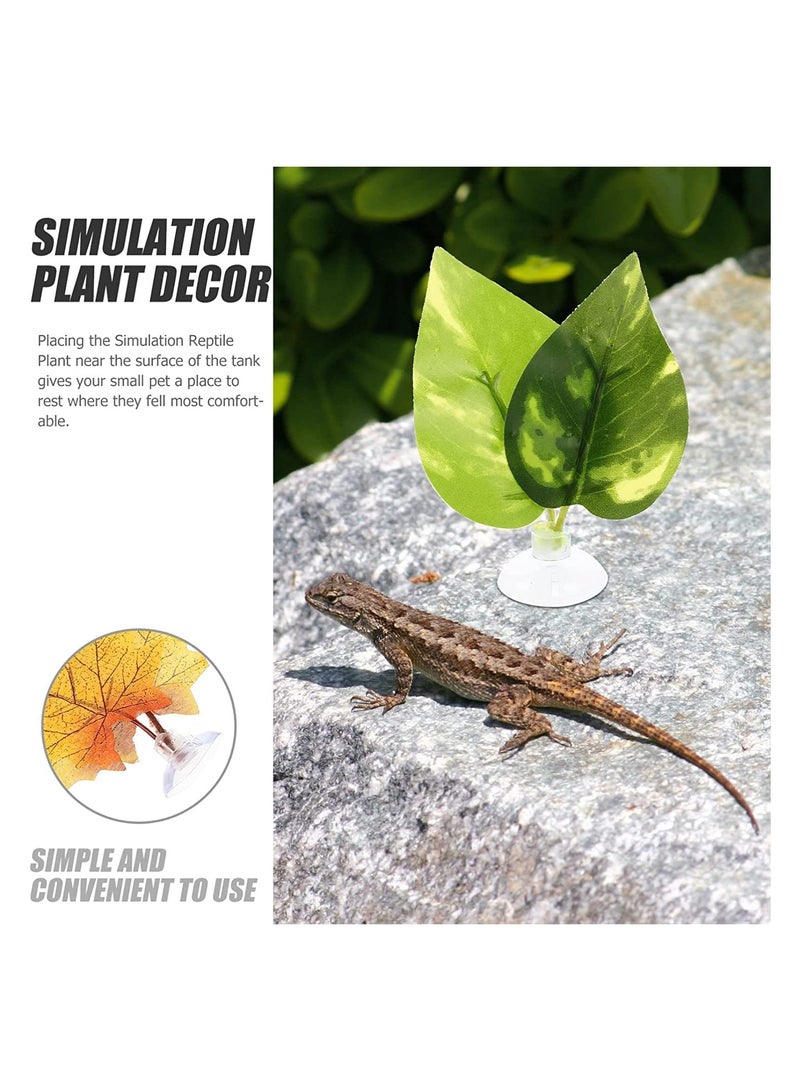 Reptile Plants Leaves, 5Pcs Artificial Plants, Terrarium Plants Habitat Decoration Accessories Decorate Grass Leaf with Suction Cup for Gecko Snake Tortoise, Decorative Landscaping Simulation Plant - Image 4