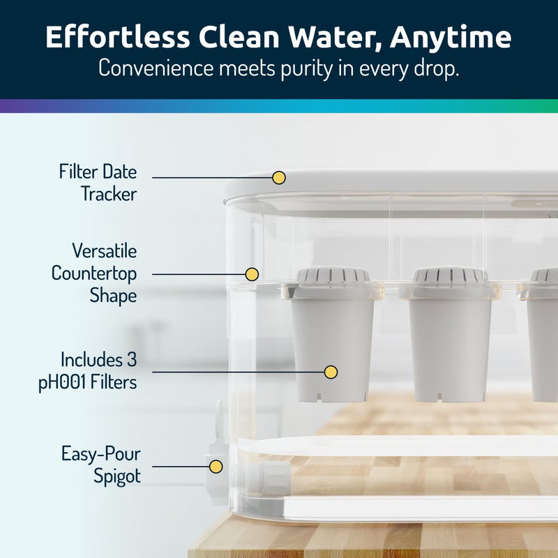Invigorated Water - Alkaline Countertop Water Filter Dispenser, Large 53-Cup Capacity, Mineralized Alkaline Water, BPA-Free, 96 Gallons/Filter (White, 3 Filters Included) - Image 4