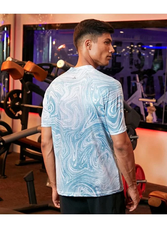Campus Sutra CS Life Men's Icy Blue Fluid Activewear T-Shirt For Casual Wear | V Neck | Short Sleeve | Anti-Odor | Dri-Fit | Jersey T-Shirt Crafted With Comfort Fit & High-Performance