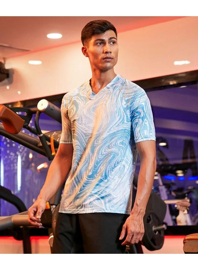 Campus Sutra CS Life Men's Icy Blue Fluid Activewear T-Shirt For Casual Wear | V Neck | Short Sleeve | Anti-Odor | Dri-Fit | Jersey T-Shirt Crafted With Comfort Fit & High-Performance