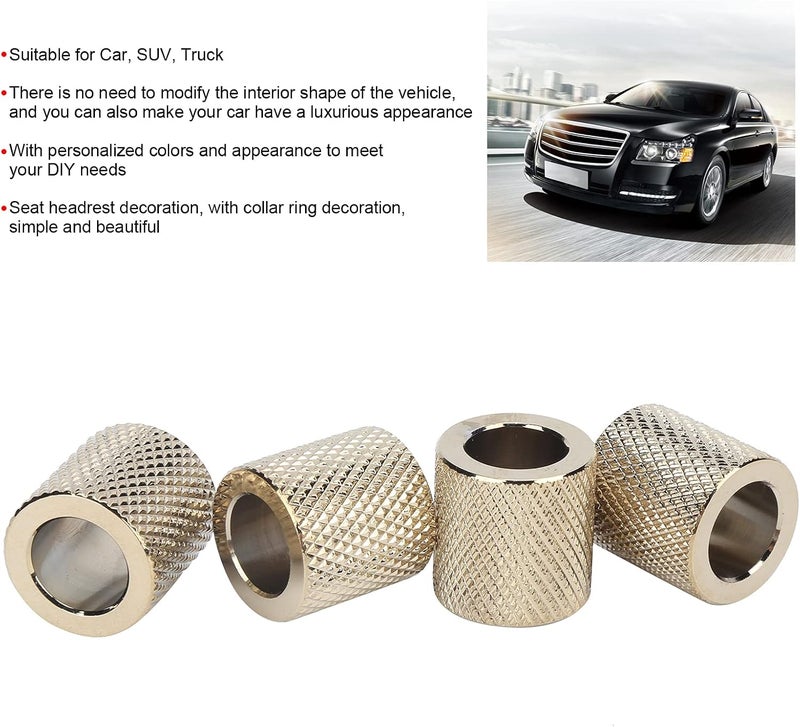 klarako Car Headrest Collar Ring Decor Aluminium Alloy Car Decor Headrest Collar for Car SUV Truck Interior Decoration (Pack of 4)(Golden) - Image 4