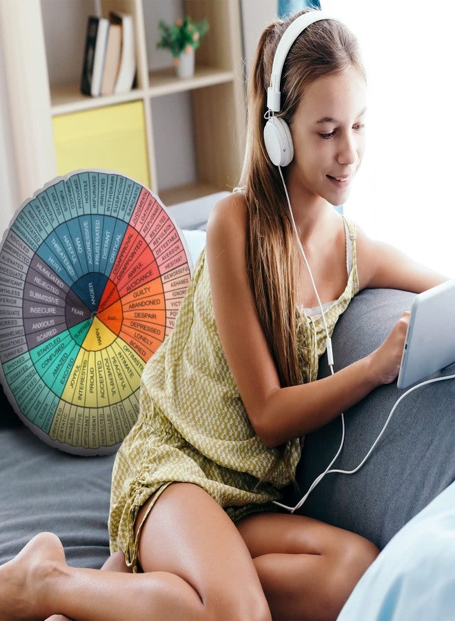 Maitys وسادة مشاعر العواطف - وسادة دائرية مريحة للجلوس على الأرض - وسادة دائرية لراحة الأرض لمكتب المعالجين أو المنزل أو ديكور الأريكة (ألوان داكنة، 20 × 20 بوصة) - Image 4