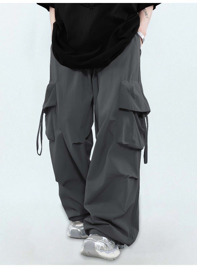 Maniac Mens Solid Dark Grey Polyester Nylon Fabric Cargo Pant - Image 1