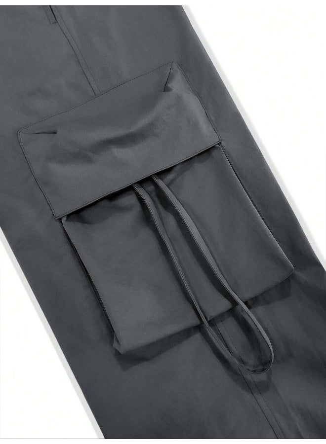 Maniac Mens Solid Dark Grey Polyester Nylon Fabric Cargo Pant - Image 5