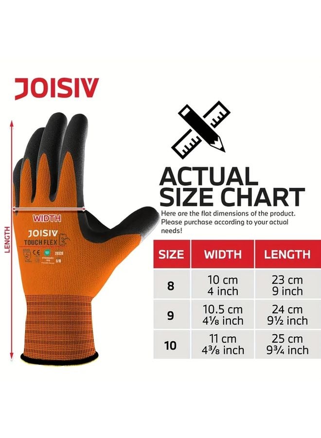 Orange 2 Pairs Size M JOISIV Nitrile Coated Safety Work Gloves Touchscreen Lightweight Abrasion Resistant - Image 4