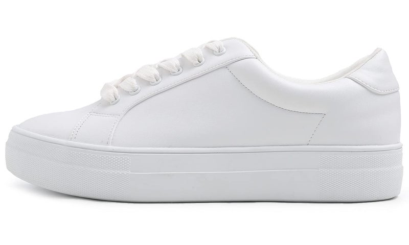 FEVERSOLE حذاء رياضي نسائي من فيفرسول، منصة، جلد نباتي، كاجوال يومي، أبيض، مقاس 7.5 M US - Image 1