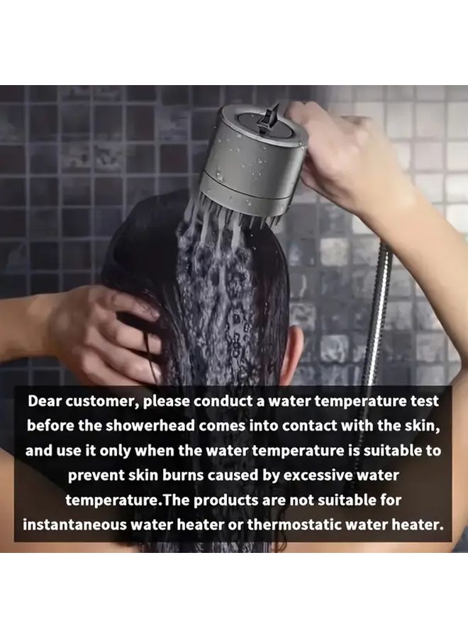 قطعة واحدة من رأس دش عالي الضغط مثبت على الحائط للسيارات الترفيهية، بتصميم خطوط عمودية، هيكل بلاستيكي قابل للتعديل، لون رمادي ولمسة نهائية سوداء لامعة وفضية، ملحق حديث للحمام والسفر، فوهة رش دش تدوم طويلاً لتحديث المنزل. - Image 5