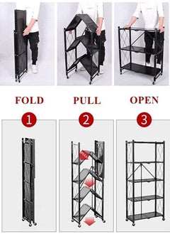 5 Layer Shelf Foldable Storage Shelving Unit with Wheels, Metal Storage Rack Display Rack for Garage Kitchen Pantry Closet Laundry,Black - pzsku/ZB2C815CBFB127F709031Z/45/_/1697192393/c7319099-97f3-41bd-8461-b1138ec6dea4