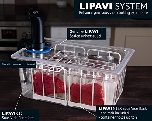 LIPAVI Sous Vide System Model NXC15-UNIR - with C15 Container, N15X Rack and an Universal lid - fits virtually any sous vide machine up to 2.755 inches (70mm) in diameter - Image 2