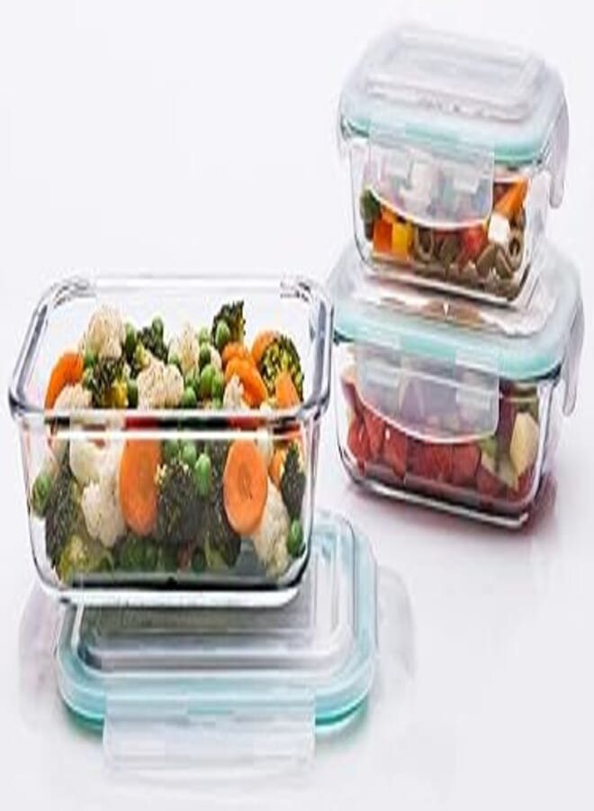 Signoraware Lock 'N' Store High Borosilicate Bakeware Safe Glass Container Rectangular (370ml+640ml+1040ml), Set of 3, Transparent