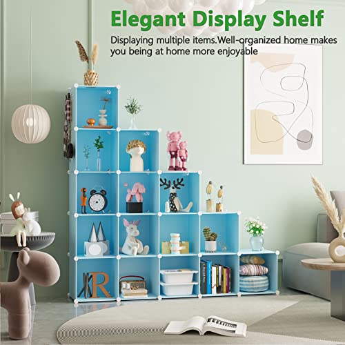 C&AHOME Cube Storage Organizer, 16-Cube Shelves Units, Plastic Storage Cubes, DIY Closet Organizer, Modular Closet Storage Shelves Ideal for Home, Bedroom, 48.4" L × 12.4" W × 48.4" H Blue UPCS16L - Image 2
