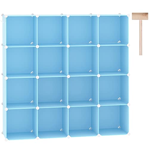 C&AHOME Cube Storage Organizer, 16-Cube Shelves Units, Plastic Storage Cubes, DIY Closet Organizer, Modular Closet Storage Shelves Ideal for Home, Bedroom, 48.4" L × 12.4" W × 48.4" H Blue UPCS16L - Image 1