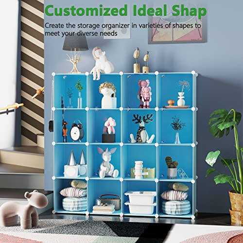 C&AHOME Cube Storage Organizer, 16-Cube Shelves Units, Plastic Storage Cubes, DIY Closet Organizer, Modular Closet Storage Shelves Ideal for Home, Bedroom, 48.4" L × 12.4" W × 48.4" H Blue UPCS16L - Image 4