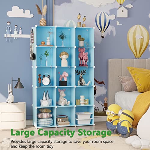 C&AHOME Cube Storage Organizer, 16-Cube Shelves Units, Plastic Storage Cubes, DIY Closet Organizer, Modular Closet Storage Shelves Ideal for Home, Bedroom, 48.4" L × 12.4" W × 48.4" H Blue UPCS16L - Image 3
