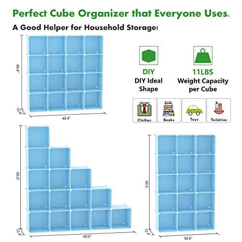 C&AHOME Cube Storage Organizer, 16-Cube Shelves Units, Plastic Storage Cubes, DIY Closet Organizer, Modular Closet Storage Shelves Ideal for Home, Bedroom, 48.4" L × 12.4" W × 48.4" H Blue UPCS16L - Image 5