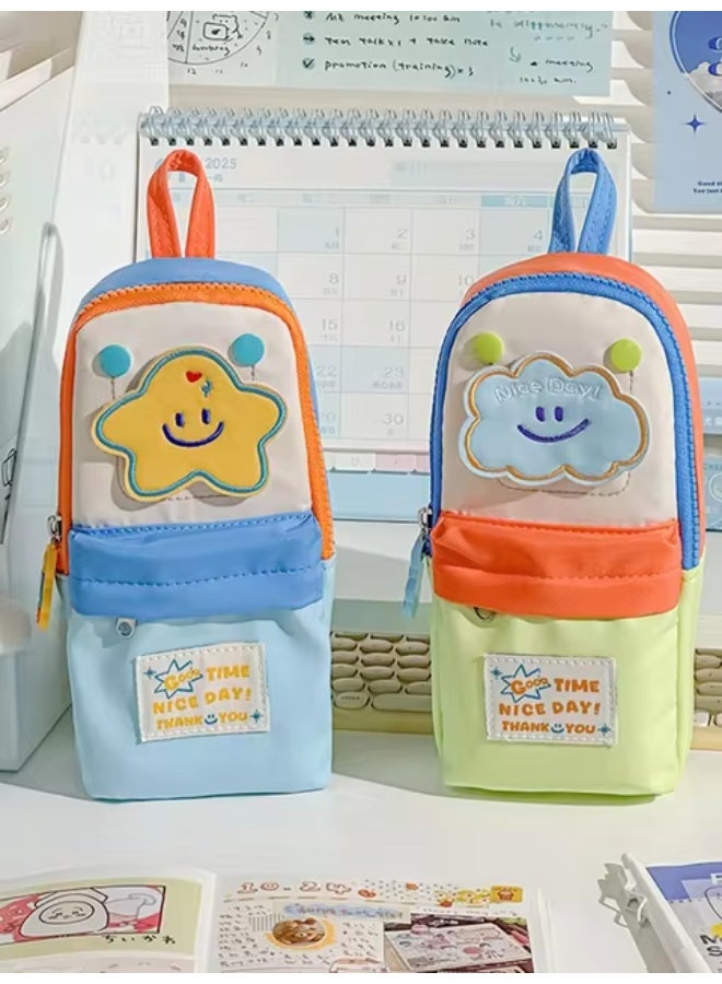 طقم من قطعتين من حافظات الأقلام اللطيفة باللونين الأزرق والأخضر - حقيبة أقلام كبيرة السعة للأطفال وطلاب المدارس الابتدائية والثانوية - Image 1