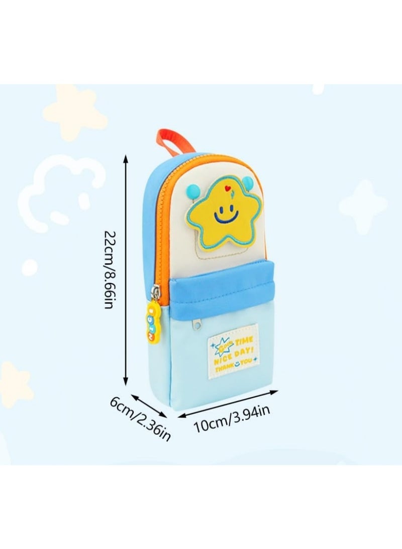 طقم من قطعتين من حافظات الأقلام اللطيفة باللونين الأزرق والأخضر - حقيبة أقلام كبيرة السعة للأطفال وطلاب المدارس الابتدائية والثانوية - Image 3