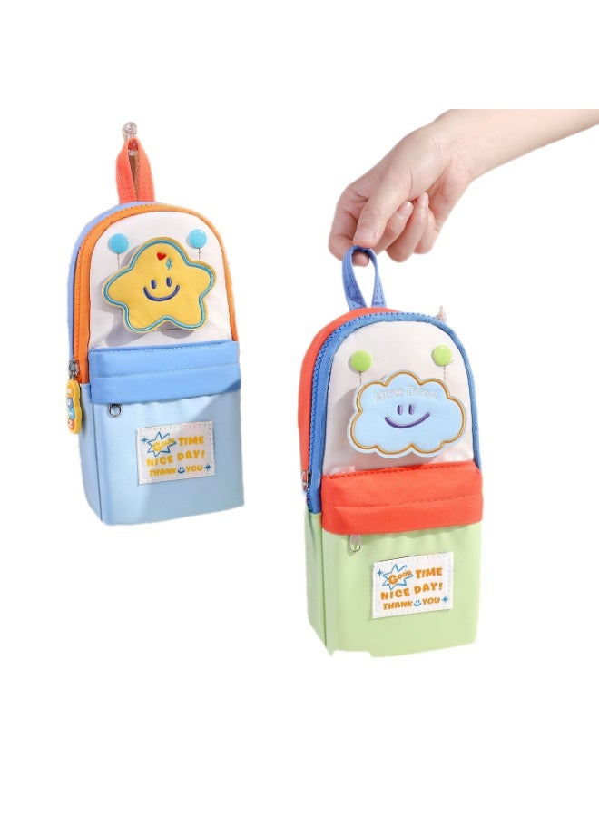 طقم من قطعتين من حافظات الأقلام اللطيفة باللونين الأزرق والأخضر - حقيبة أقلام كبيرة السعة للأطفال وطلاب المدارس الابتدائية والثانوية - Image 4