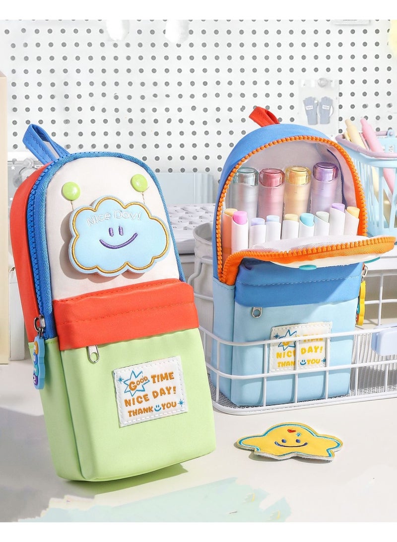 طقم من قطعتين من حافظات الأقلام اللطيفة باللونين الأزرق والأخضر - حقيبة أقلام كبيرة السعة للأطفال وطلاب المدارس الابتدائية والثانوية - Image 2