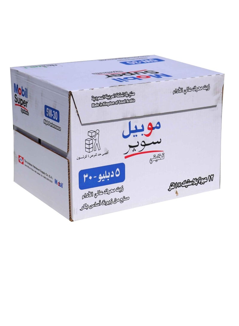 موبيل زيت محرك موبيل سوبر سينثيتك 5W-30 – تخليقي بالكامل لأداء قوي وحماية متقدمة / كرتون ( 12 عبوة * ١لتر ) - Image 1