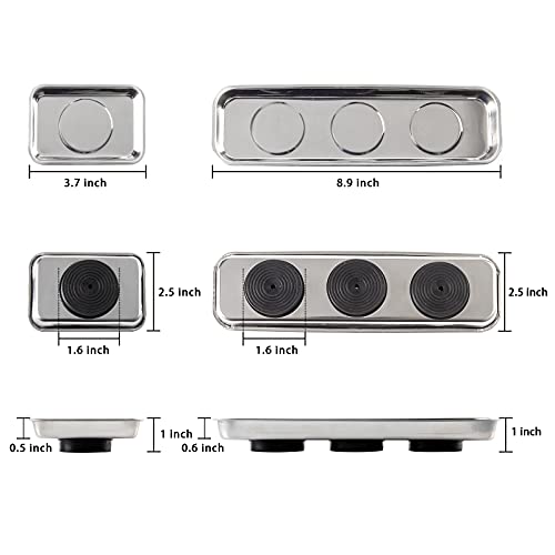 Rechabite 3 Pieces Magnetic Trays Set Stainless Steel Magnet Tool Tray Parts Holder for Screws, Sockets, Bolts, Pins, Mechanic's and Automotive - Image 2